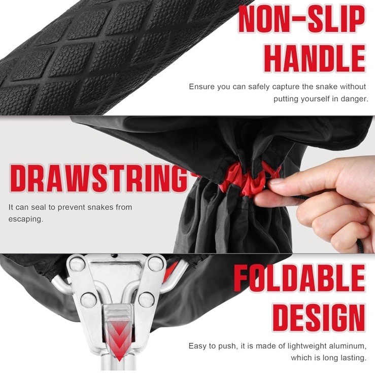 Telescopic Snake Catcher Net With Secure Drawstring 29”-66” Adjustable Pole