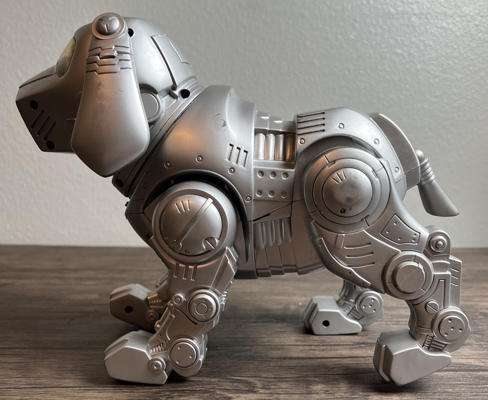 Tekno Interactive Robotic Dog Silver 1990's Manley Toy Quest - Works