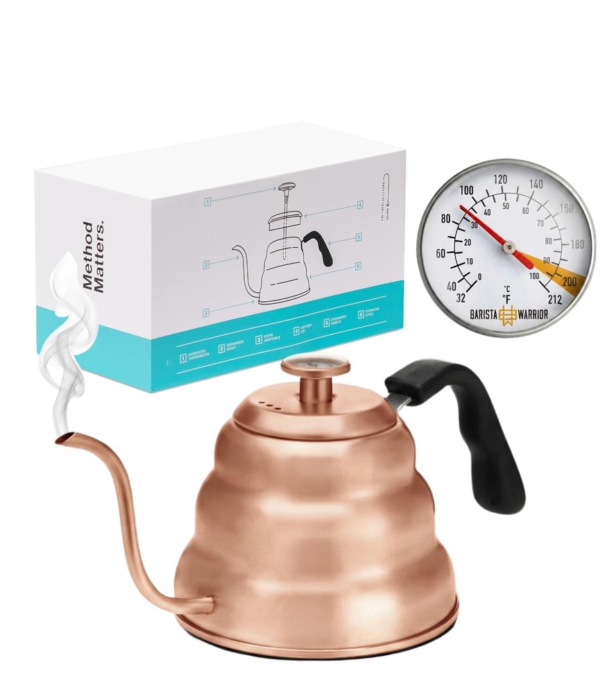 Gooseneck Kettle with Built-In Thermometer for Pour Over Coffee & Tea - 1L St...