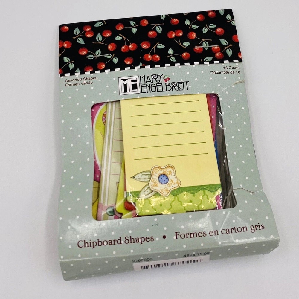 MARY ENGELBREIT Chipboard Shapes 18 Count Multicolor Notes Flower Cherry 2010