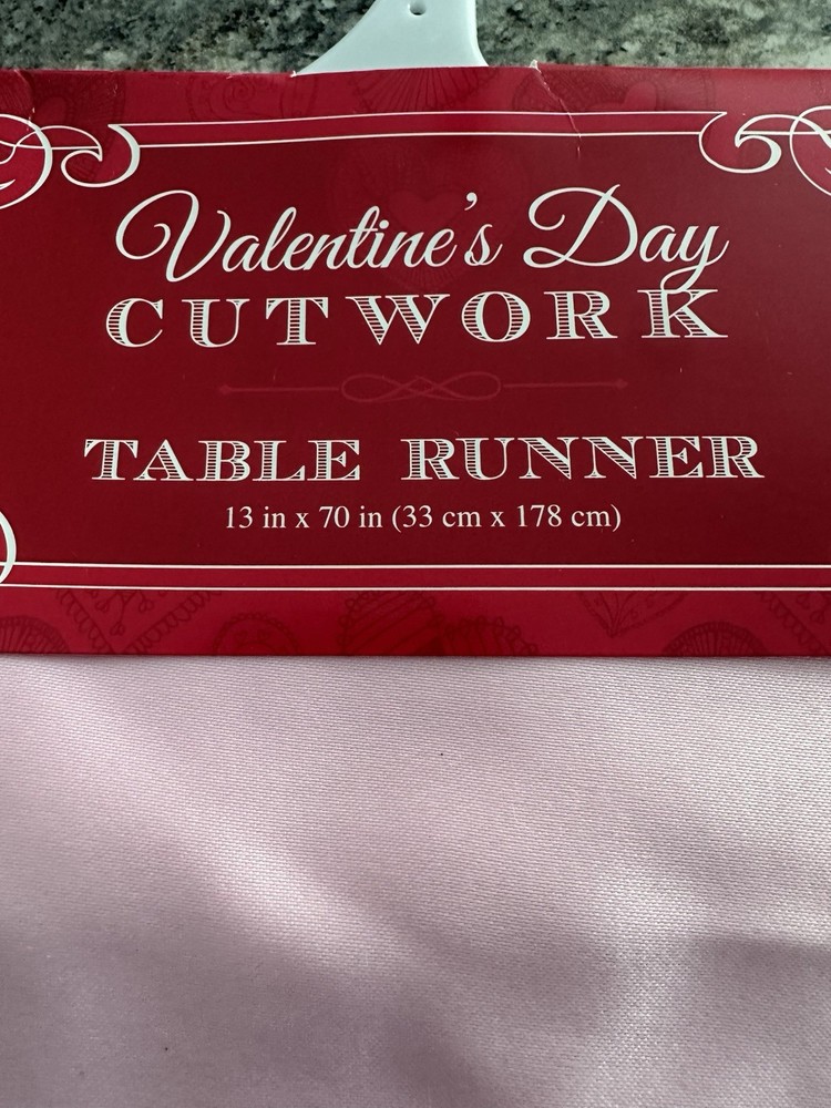 Valentine’s Day Cutwork Table Runner Pink 13x70