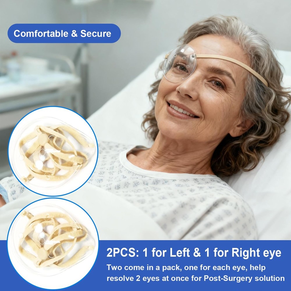 2Pcs Eye Shield After Cataract Surgery,Clear Eye Protector with Adjustable St...