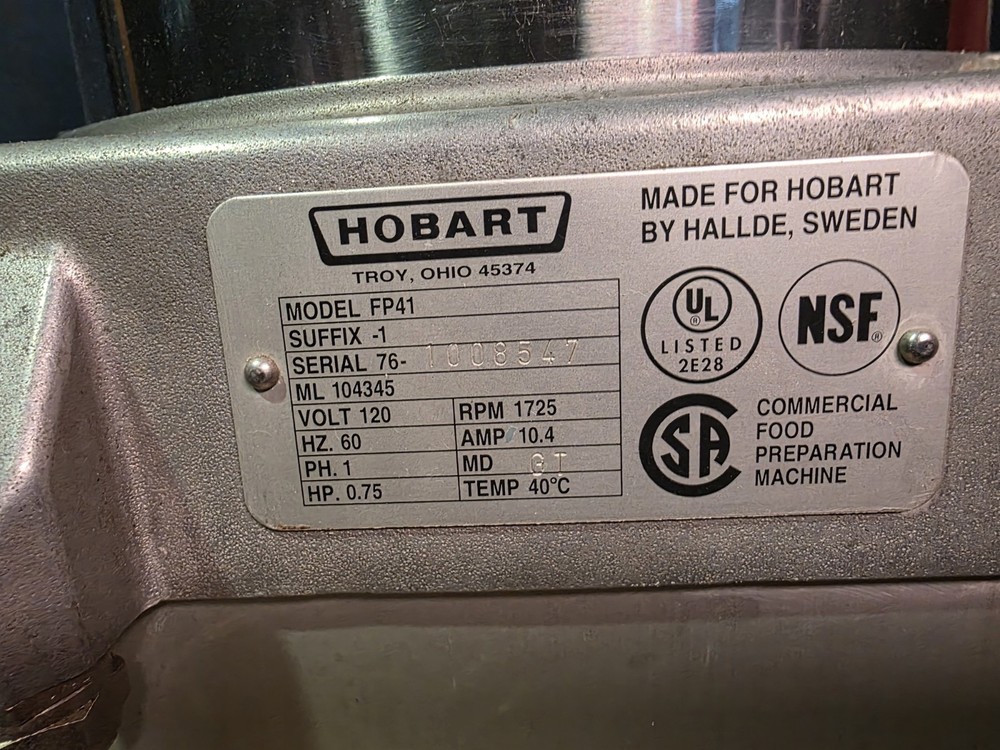 Hobart FP41 Batch Bowl Food Processor Commercial Model FP41