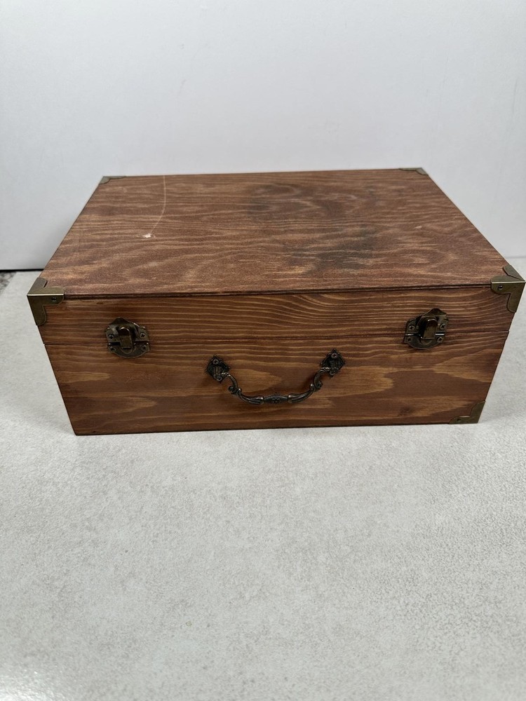 Wooden Storage Box With Brass Corners Rustic Organizer Case
