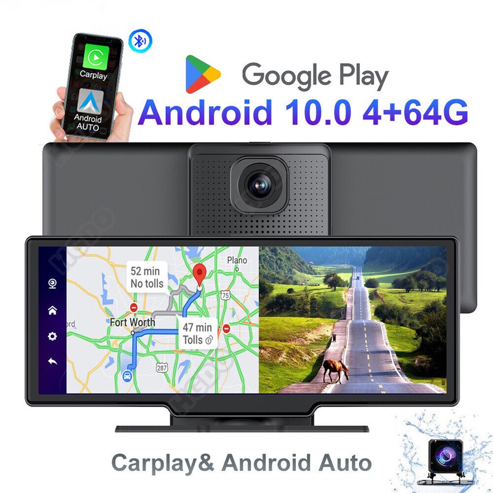 Car Dashboard Carplay&Android Auto Dash Camera Android 10 Rearview Mirror DVR