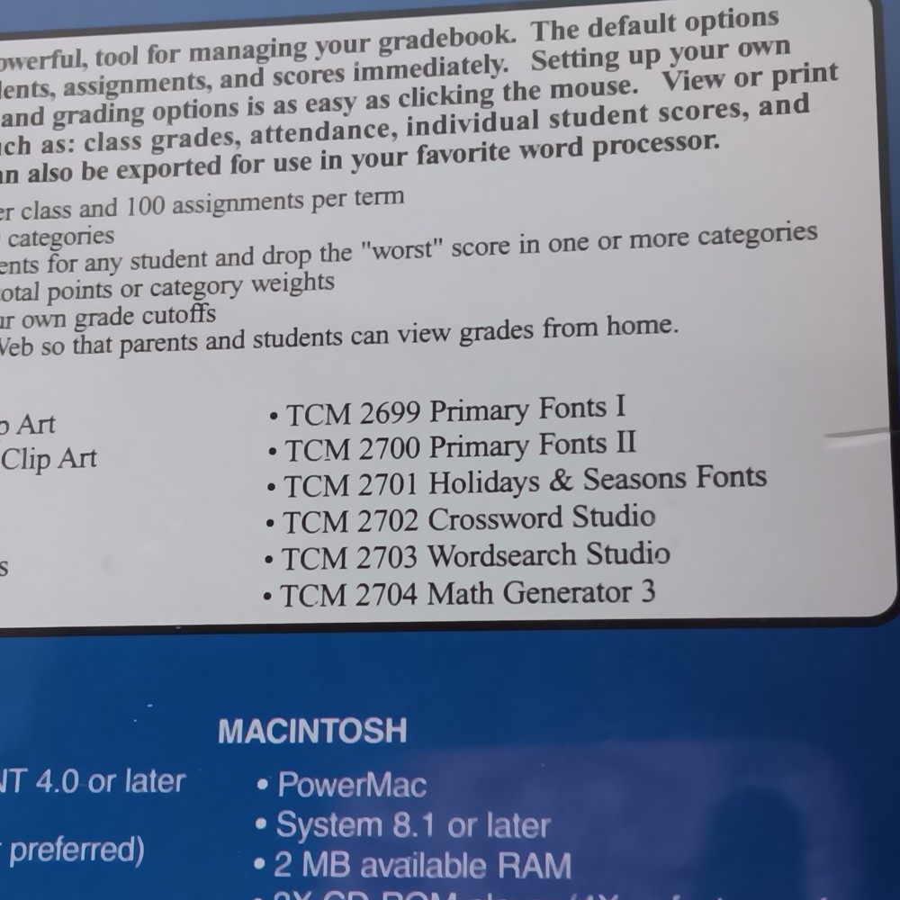 Vintage Software Tools, Gradekeeper, Teacher Created Materials Sealed CD-ROM