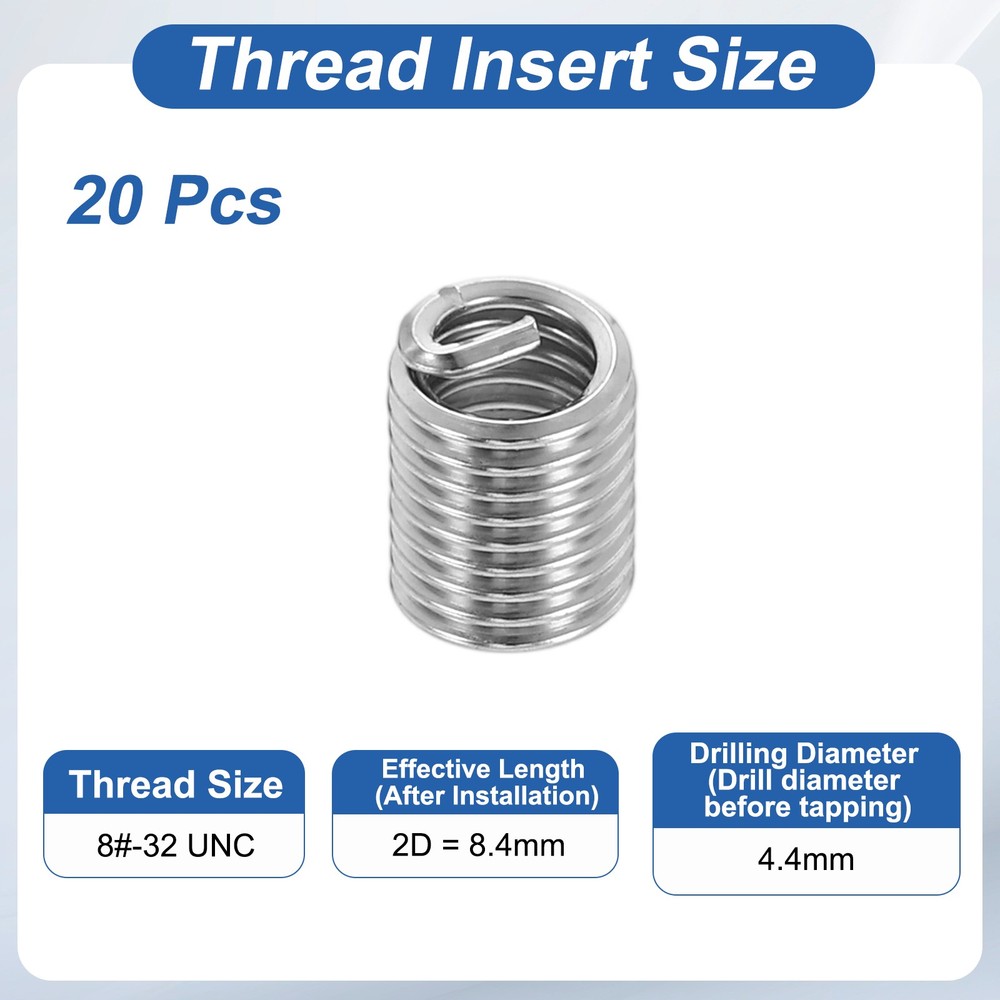 20pcs Wire Thread Inserts 8#-32 UNC 2D 8.4mm Helical Threaded Sleeve