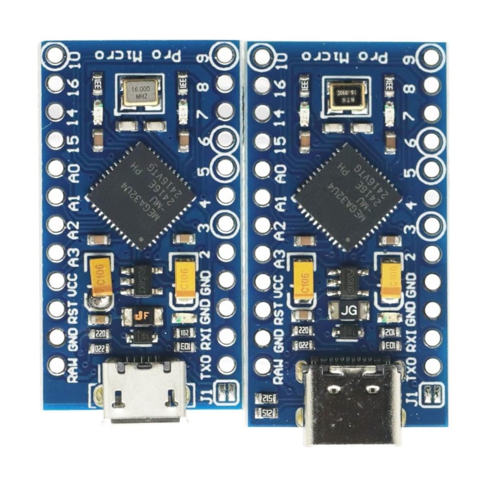 2 Pack Development Board for Micro/Type-C USB ATMEGA32U4 Module 5V 16MHz Deve...