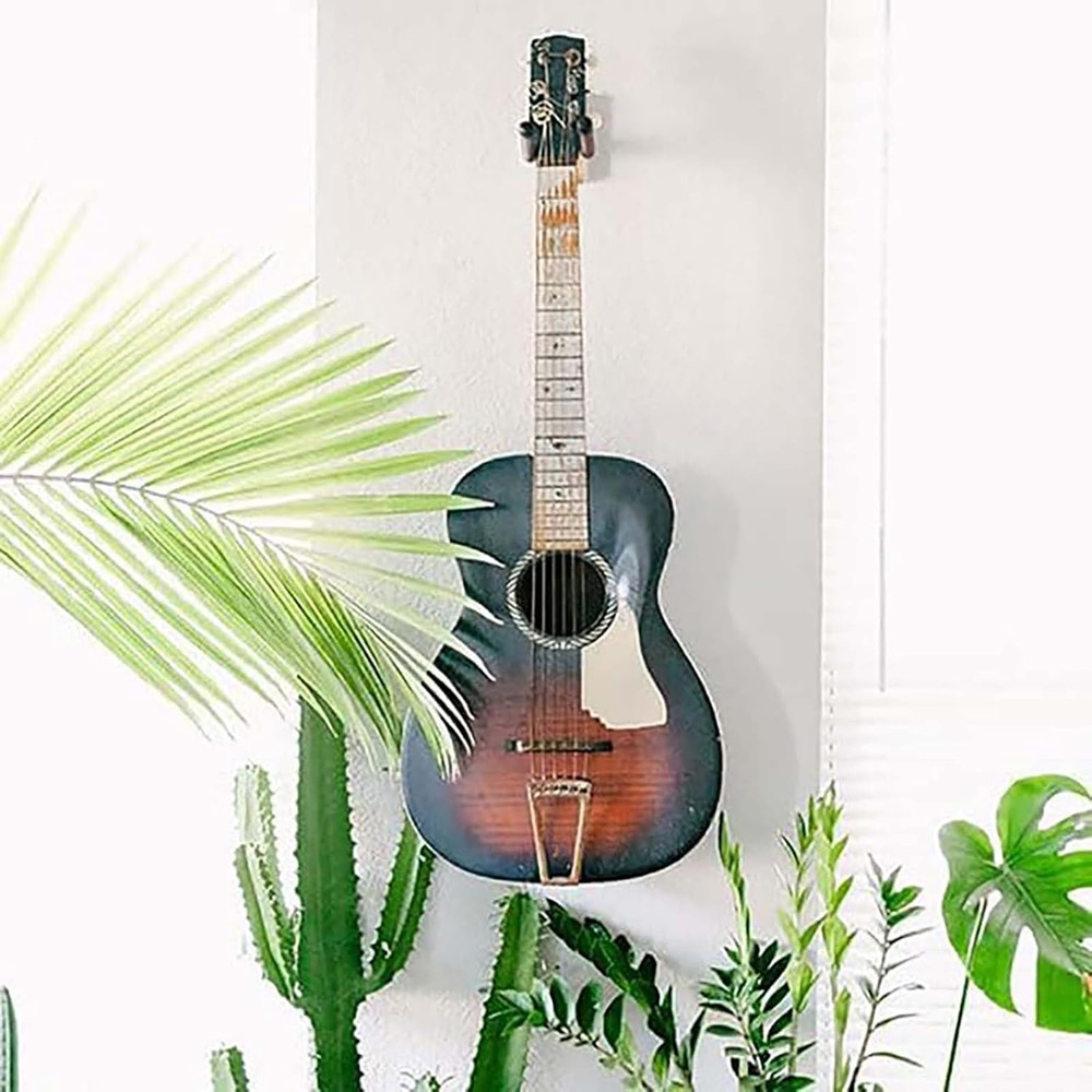 Guitar Wall Mount 2 Pack, Rotatable Solid Wood Hanger with Screws, V-Shaped Hook