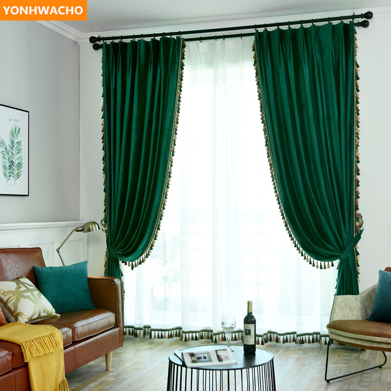 high-grade velvet solid olive green cloth blackout curtain tulle drape B465*