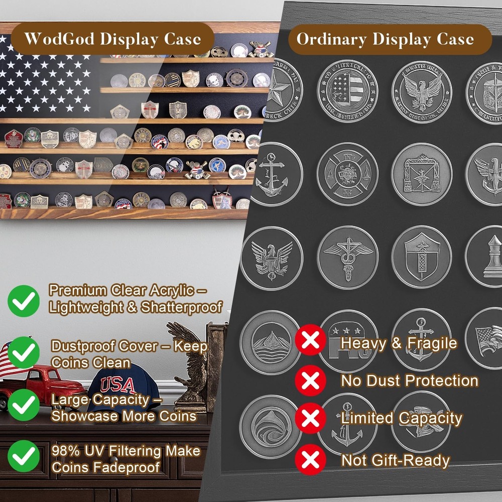 Challenge Coin Display Case – Large Horizontal Wall Mounted Cabinet with A