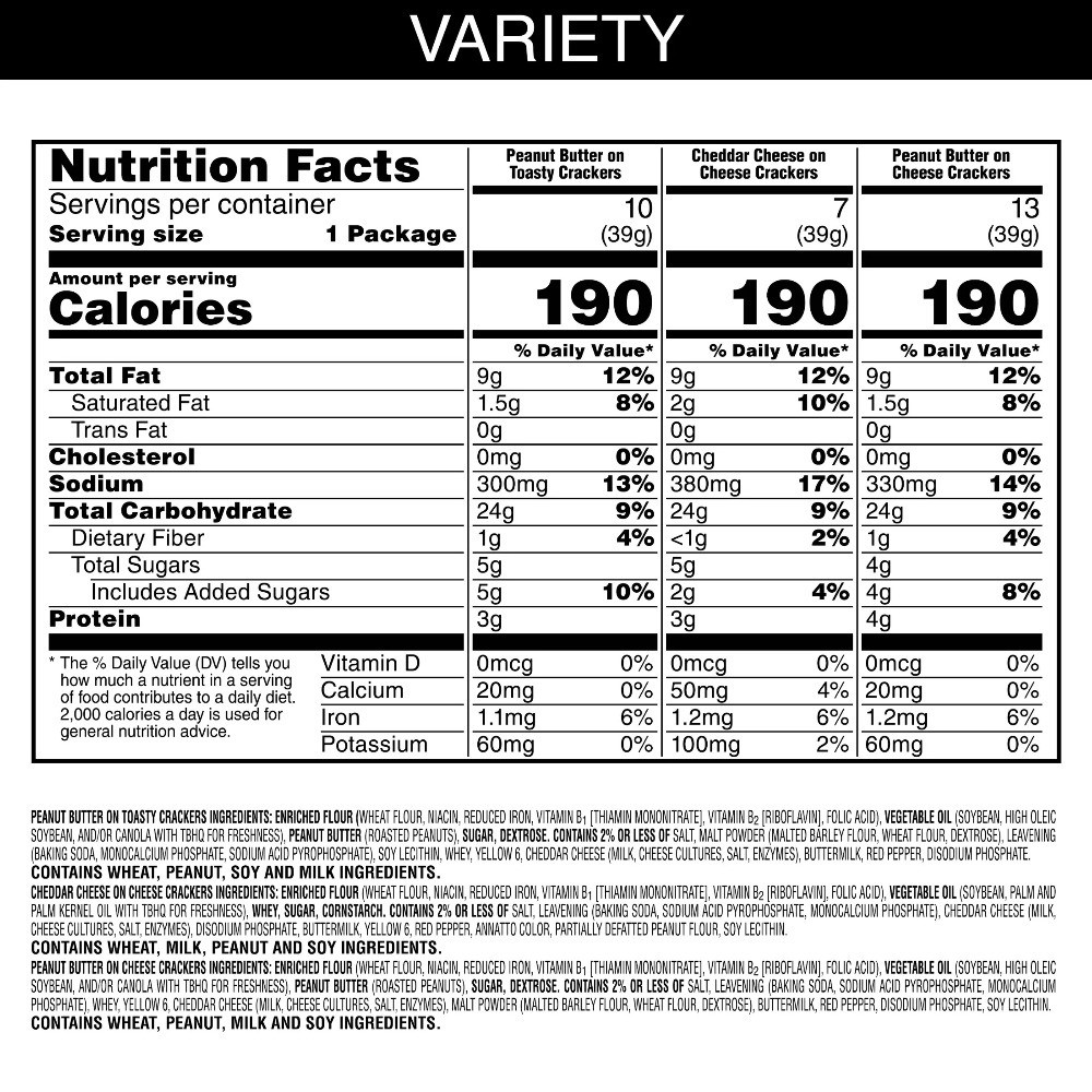 Variety Pack Sandwich Crackers Single Serve Snack Crackers 30 Count Box