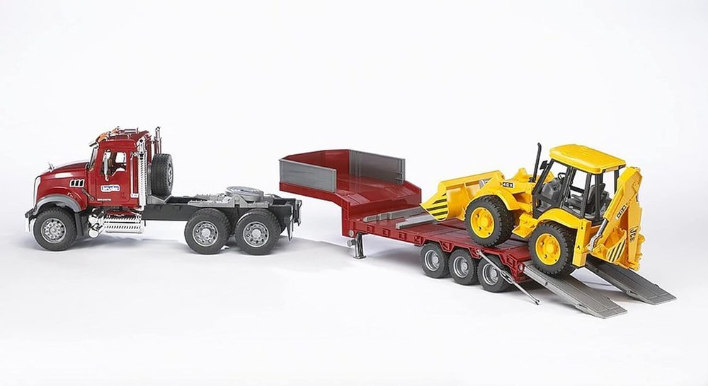 Bruder 02813 Mack Granite Flatbed Truck with JCB Loader Backhoe