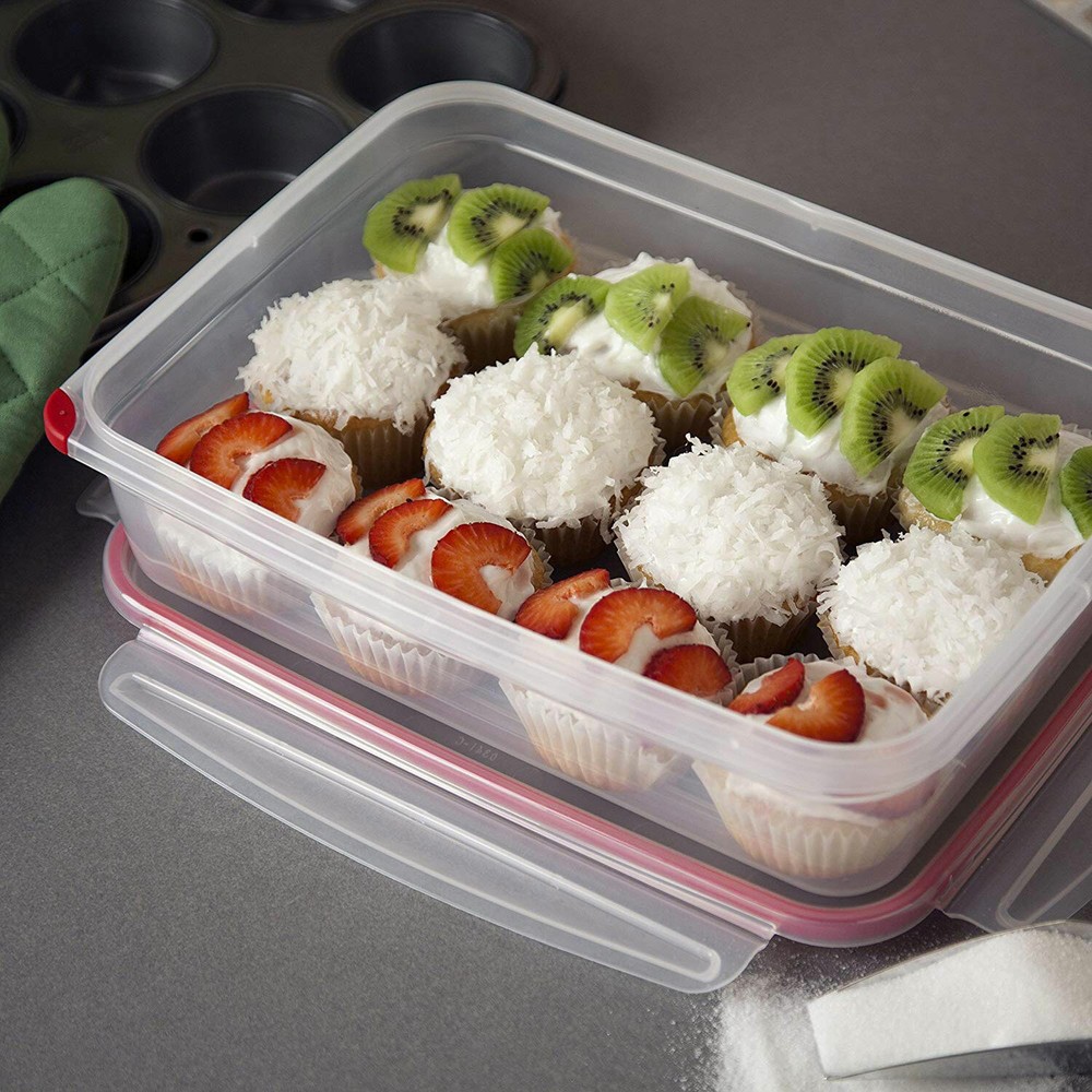 Sterilite Ultra Seal 16 Cup Rectangular Food Storage Containers, Red (4 Pack)