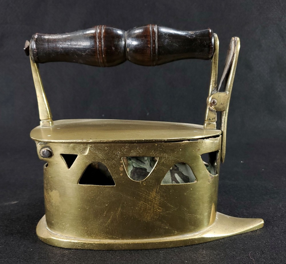 Antique Brass Coal Iron with Wood Handle