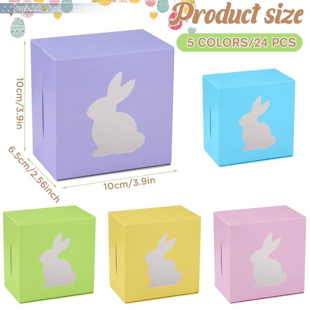 24 PCS Easter Treat Boxes 5 Colors Cardboard Rabbit Bunny Shape Window Basket