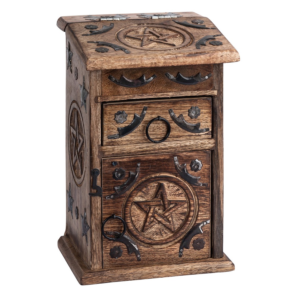 PENTACLE Timber & Metal Wicca Mini Herb Tarot Cupboard  Statement Altar Piece