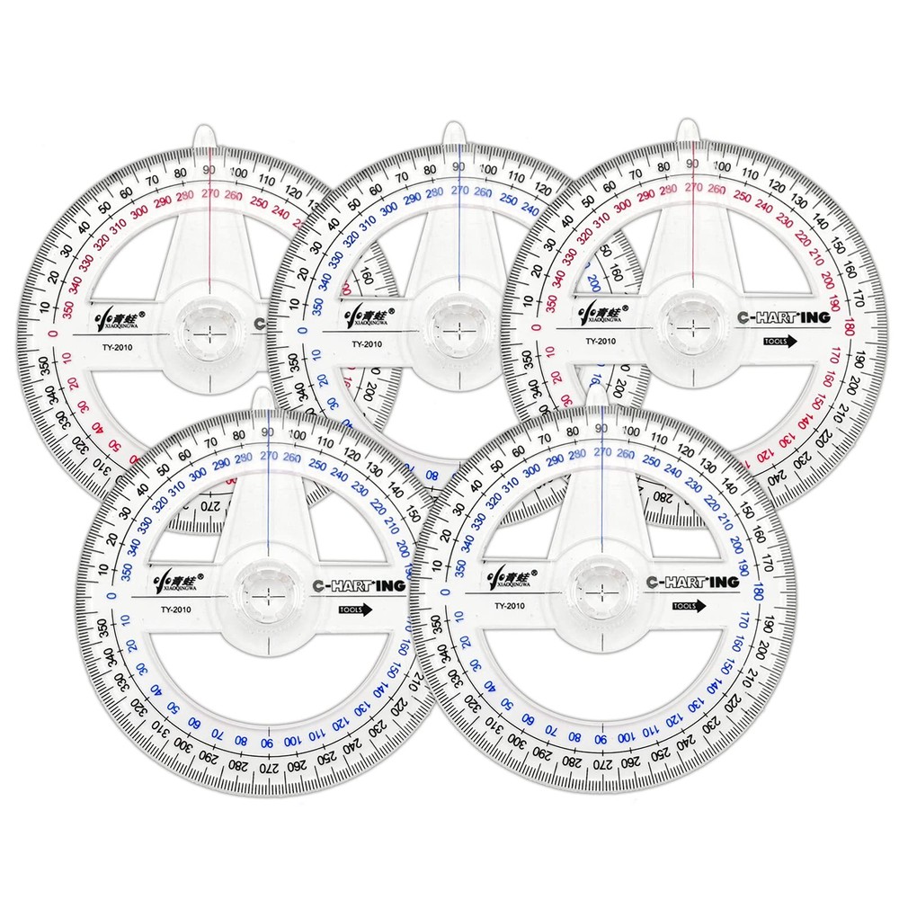 360° Protractor Pack of 5 Protactors Plastic Protractor Math Protractors Clea...