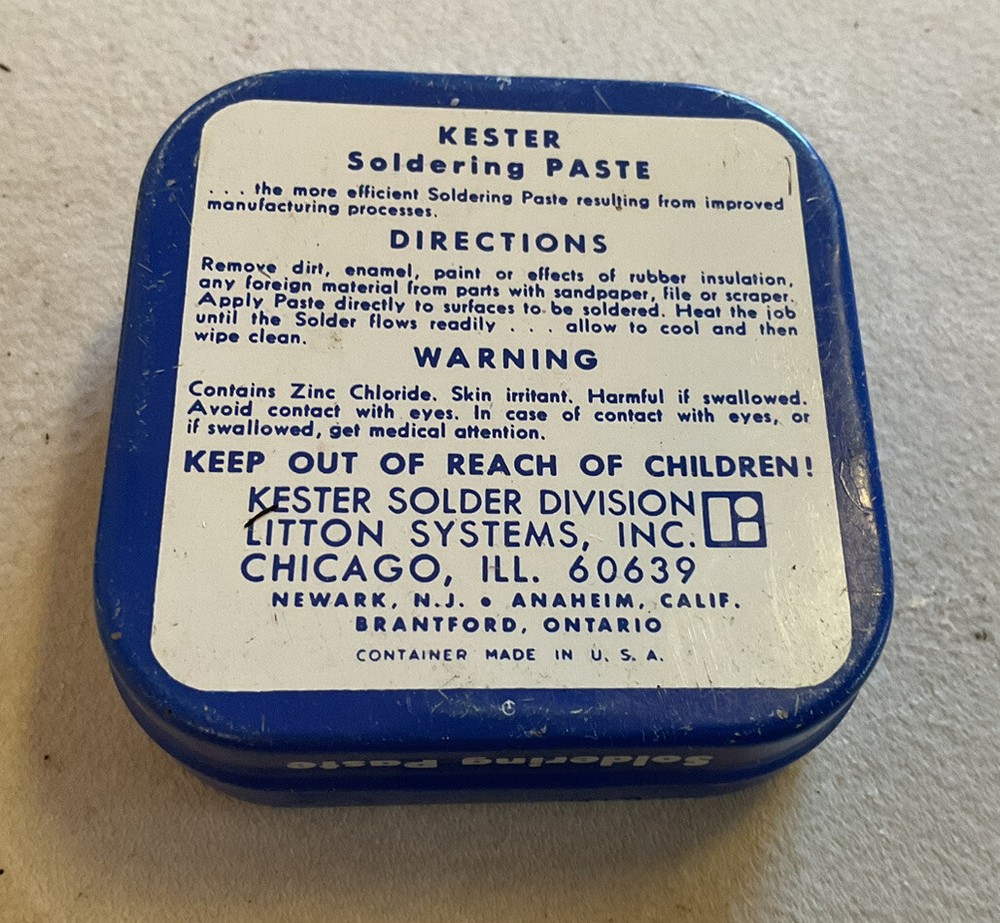 Vintage Kester Soldering Paste Tin 2 Oz Empty