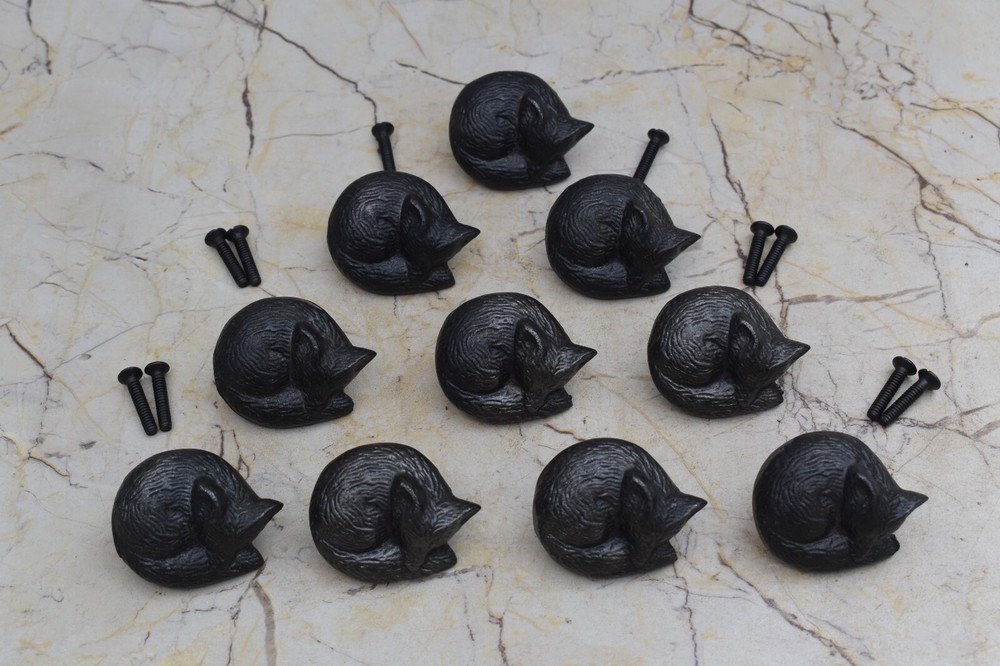 Vintage Cast Iron Sleeping Fox Pull Drawer Cabinet Knobs Handle Knobs 10 pcs