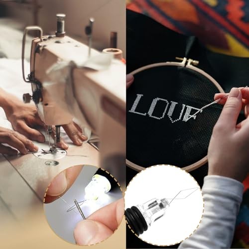 2 Pieces LED Needle Threader Sewing Tools Illuminated Threader Manual Threader