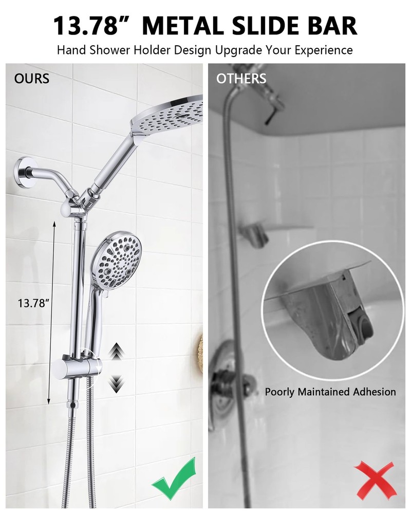High Pressure Rainfall Shower Head with Handheld Combo, 10 Setting Handheld S...