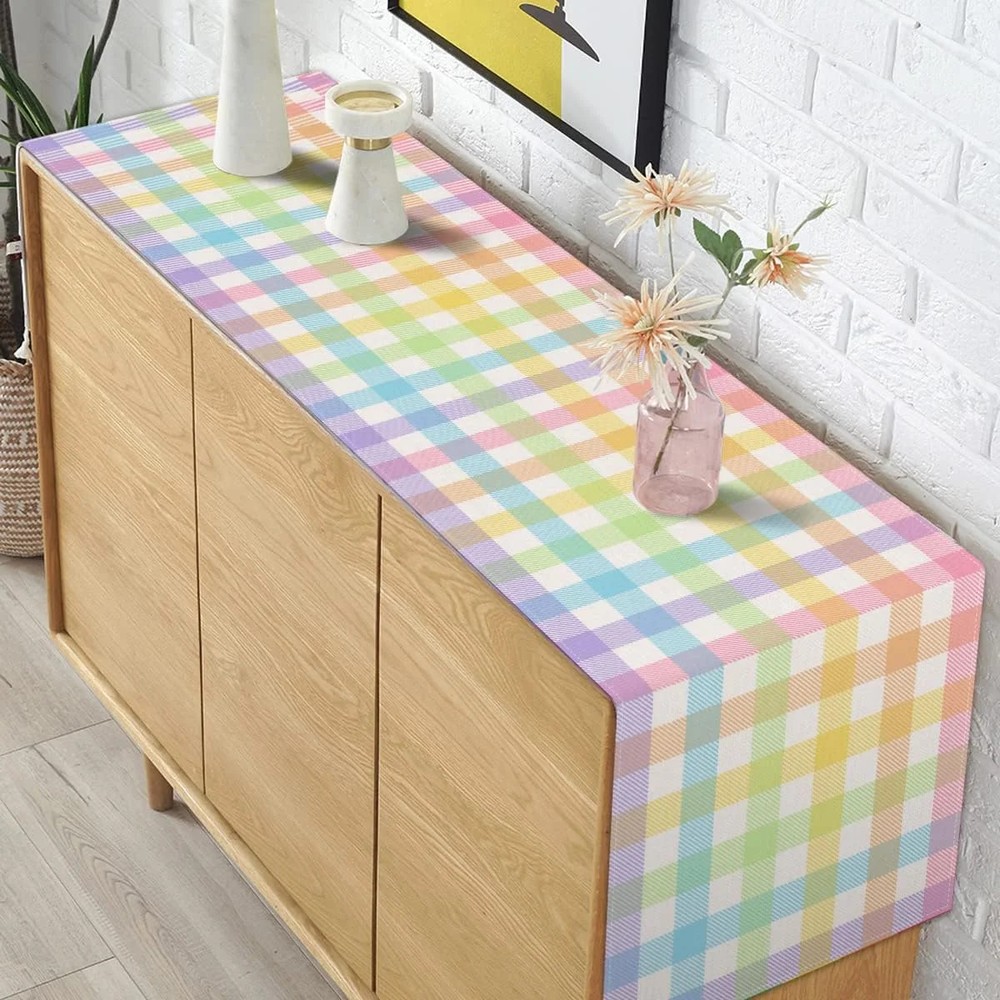 Pudodo Easter Buffalo Plaid Check Table Runner Spring Holiday Farmhouse Fireplac
