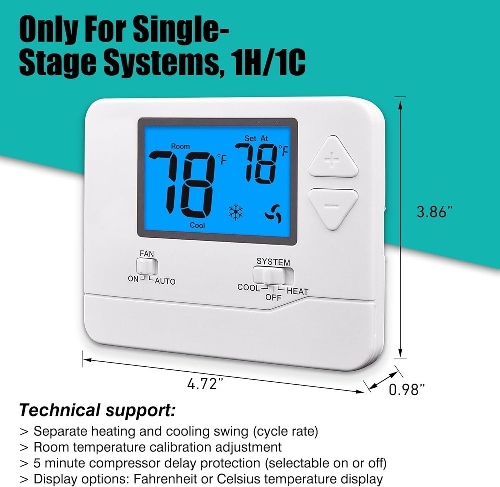 User-Friendly Non-Programmable Thermostat - Perfect for Heating & Cooling