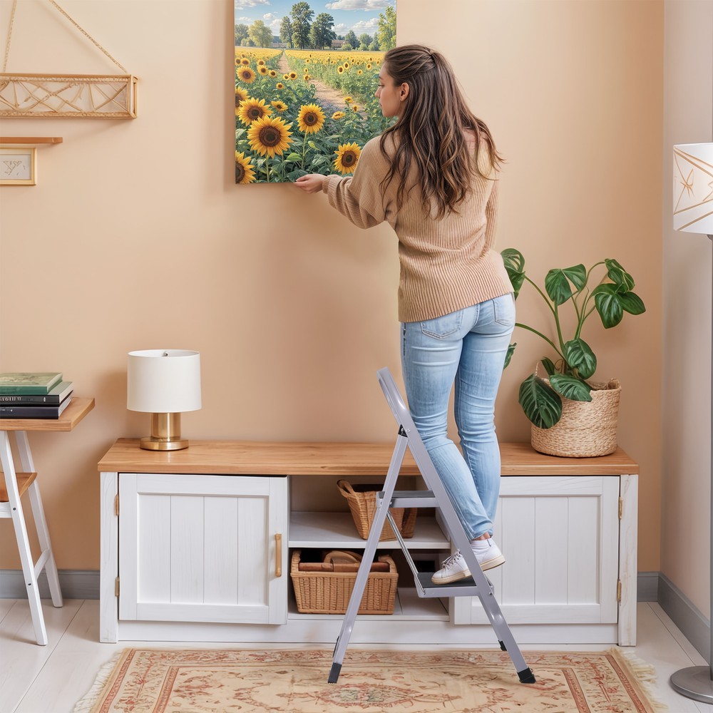 2 Step Ladder Folding Step Stool with Convenient Handgrip Handle 380 lbs Gray