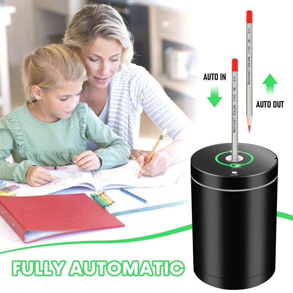Fully Automatic Electric Pencil Sharpener,Rechargeable Smart Black