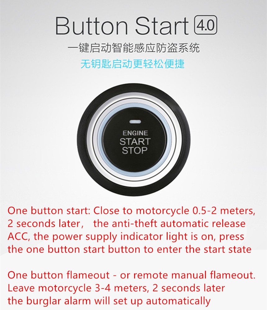 Motorcycle Engine Ignition Starter Scooter Push Button One-button Start Alarm