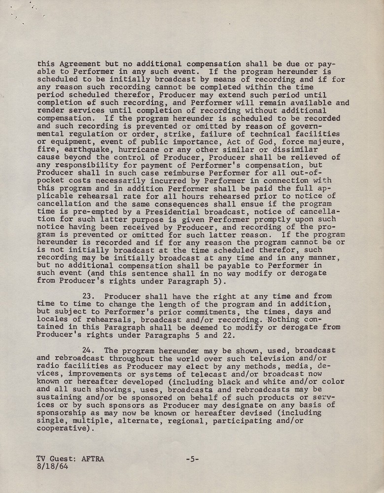 DONALD O'CONNOR - CONTRACT DOUBLE SIGNED 02/03/1967