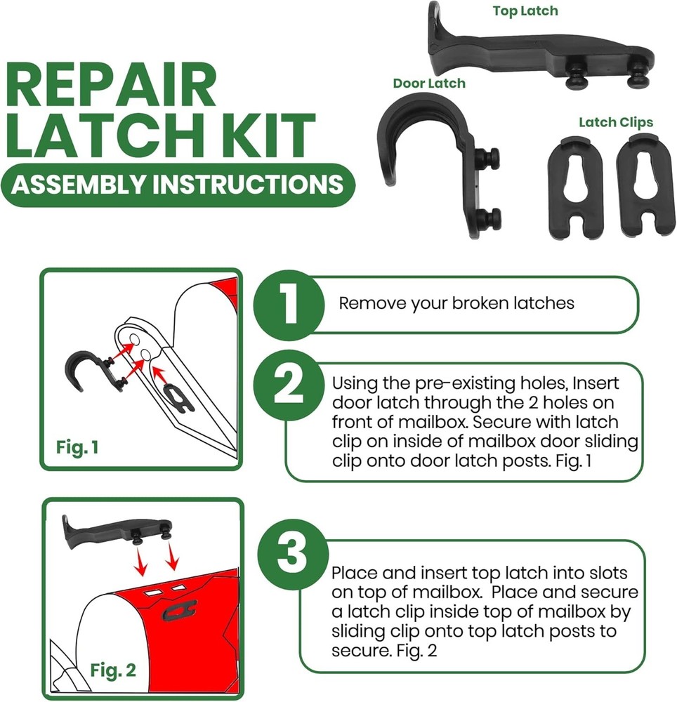 Mailbox Latch Replacement Kit - Durable Clip-On Set for Standard Mailboxes