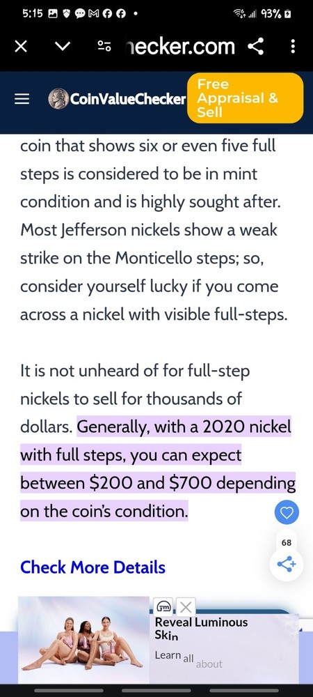 Full Steps Error 2020 Jefferson Nickle With Tilted Doors.