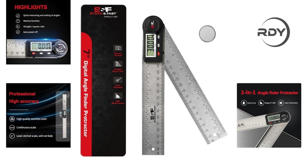 7 Inch Digital Protractor with Hold Function - Ideal for Construction and Craft