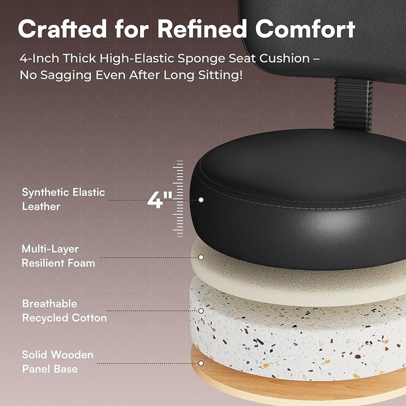 Adjustable Height Drafting Stool Chair W/ Comfortable PVC Cushion & Stable Base