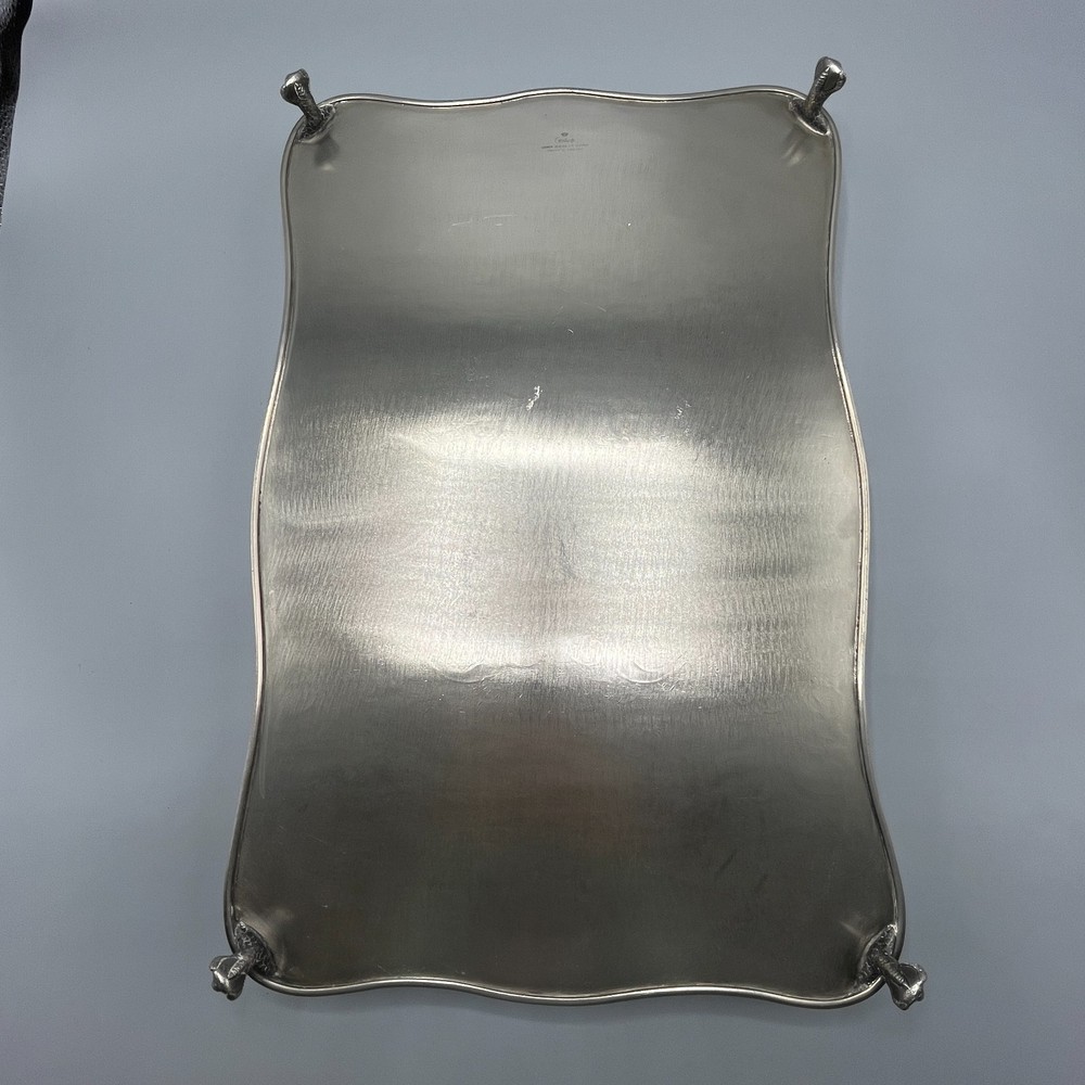 Vintage Silver Plate Footed Gallery Serving Tray Rectangular Serpentine Cocktail