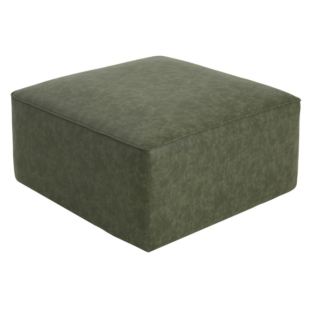 Upholstered Square PU Leather Ottoman,Black