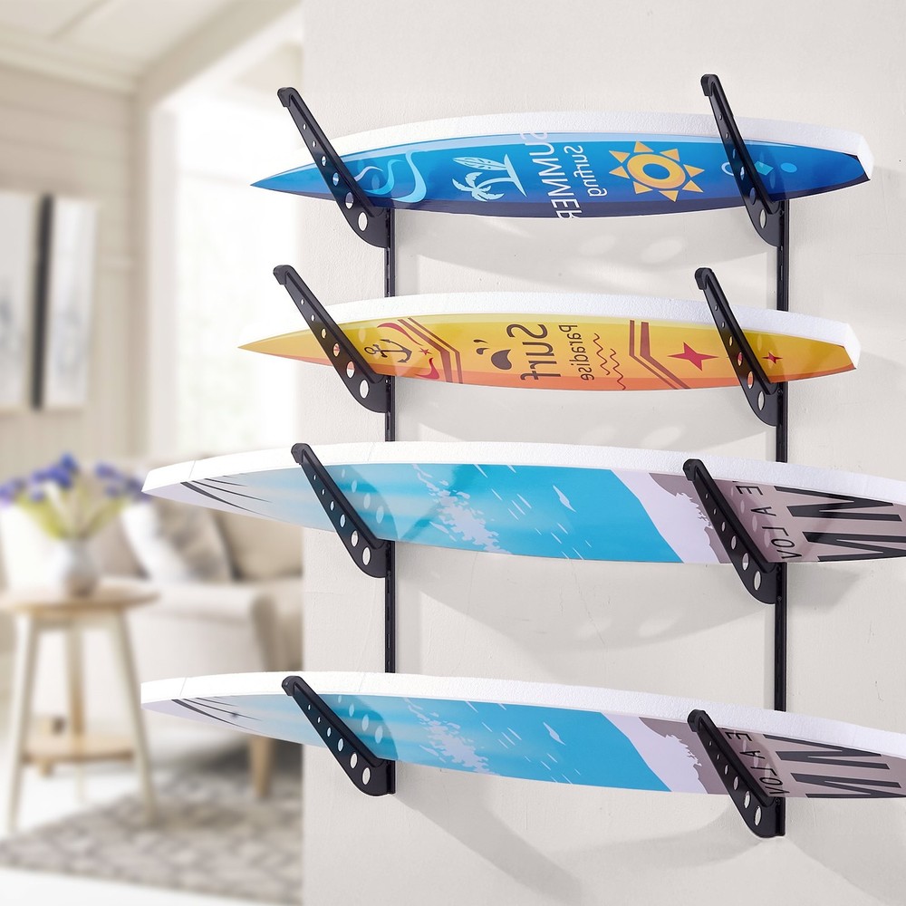 Surfboard Wall Mount 4 Tiers Horizontal Surfboard Rack for Storage Display
