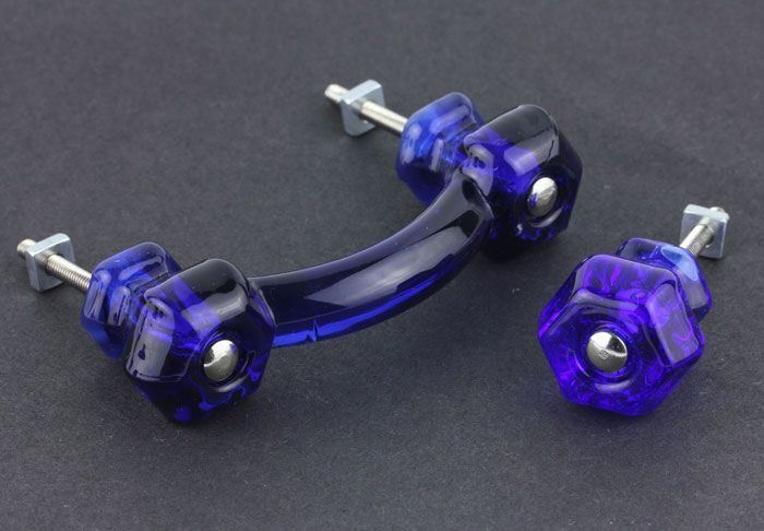 3" Antique Glass Pull Cobalt Blue