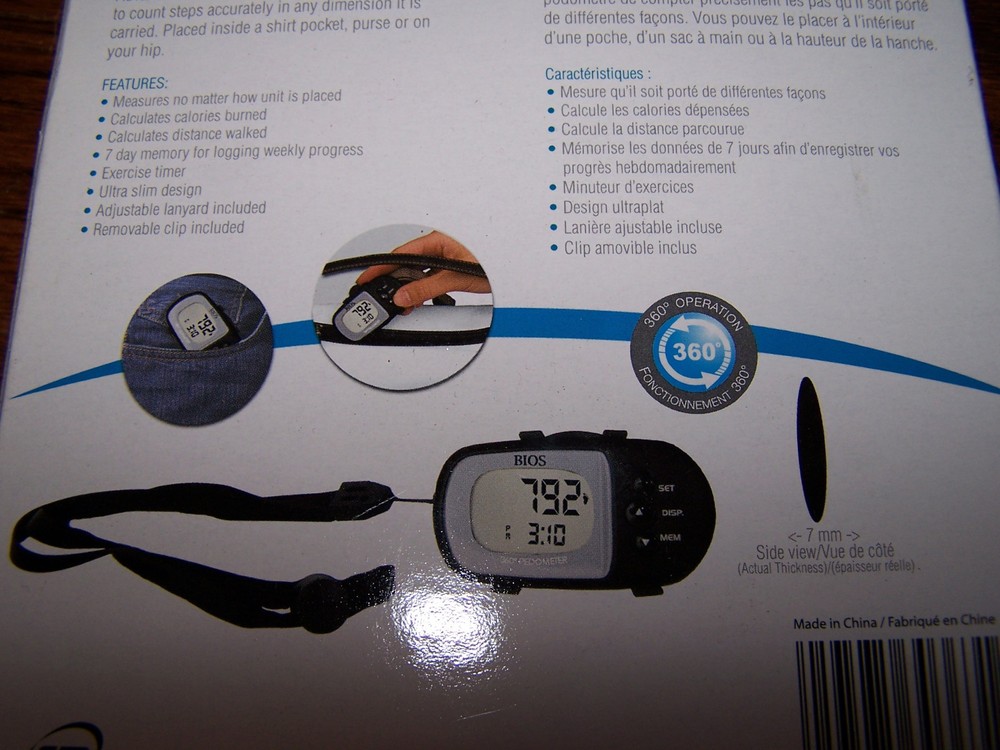 BIOS 360 Degree PEDOMETER - Model 303FC - Many features! - NIB!