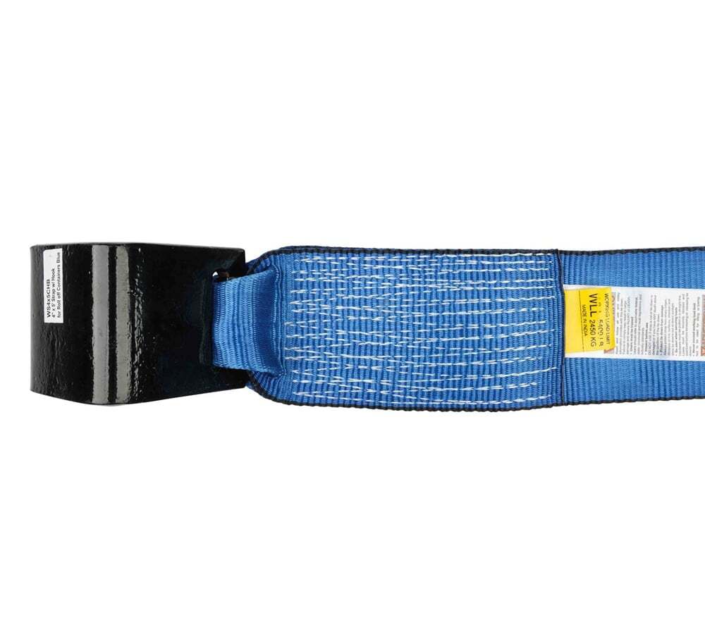 (2 Pack) 4" x 5' Roll off Container Winch Strap w/ Flat Hook - Blue