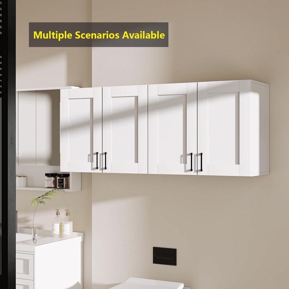 White Laundry Room Cabinets & Storage W/ 4 Doors & Utility Adjustable