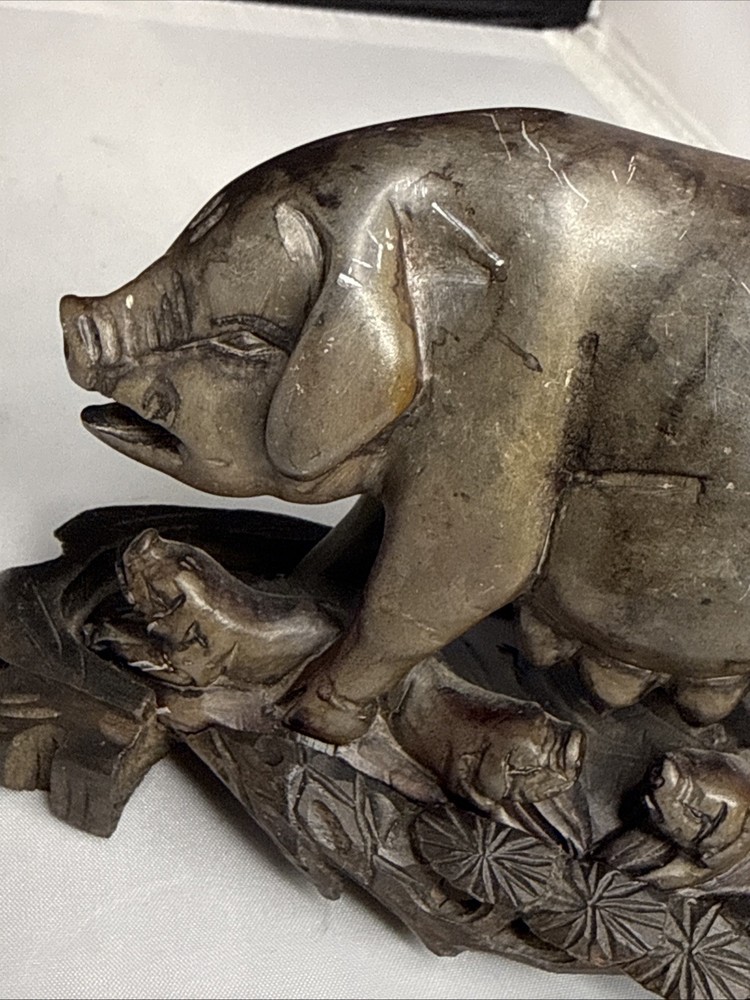 Foochow Stone carving Pig With Piglets