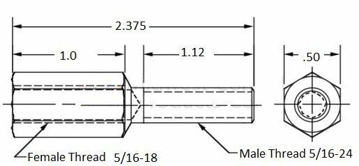 Thread adapter, 5/16-18 Female thread, 5/16-24 Male thread