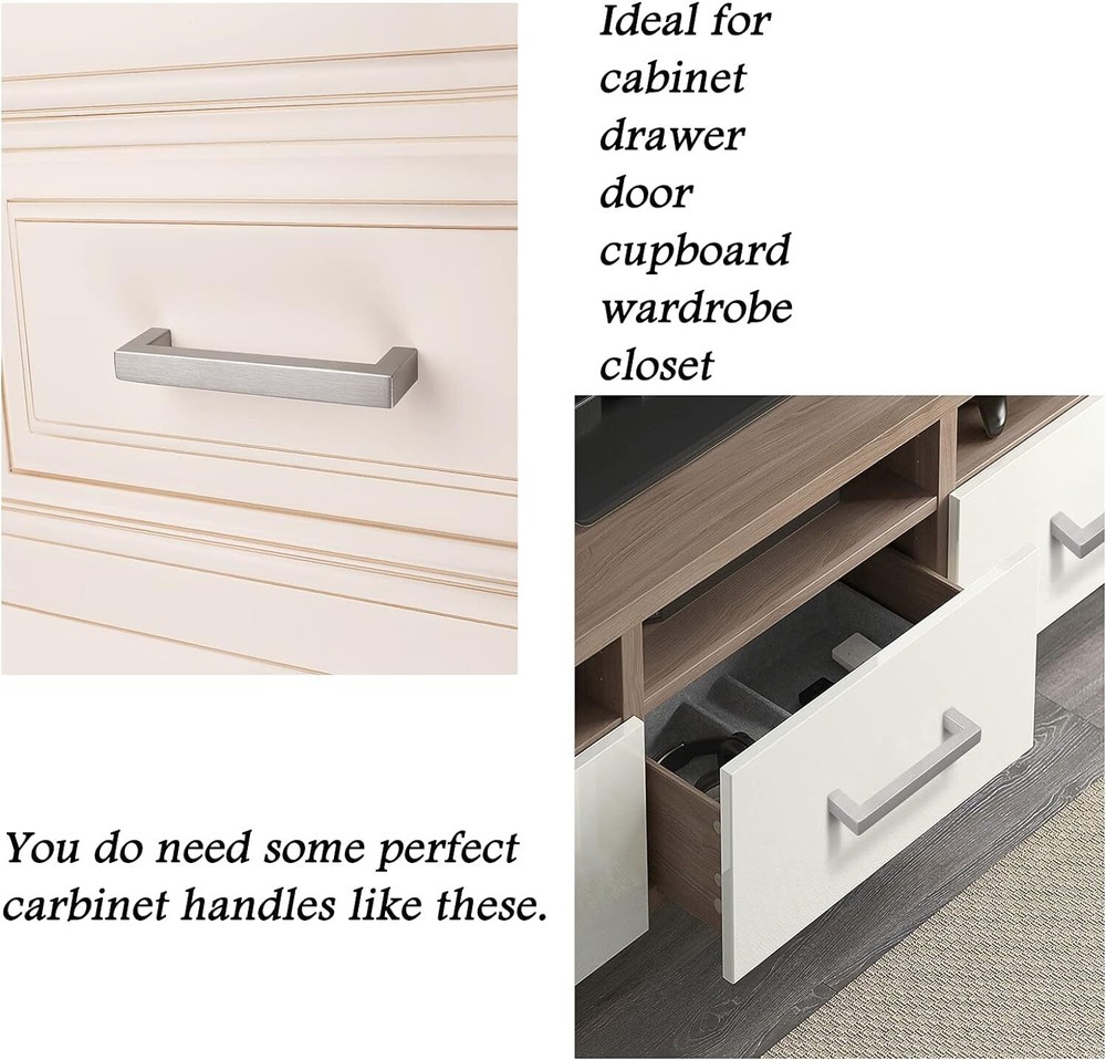 Silver Brushed Square Modern Cabinet Handle Pulls Kitchen Drawer Stainless Steel