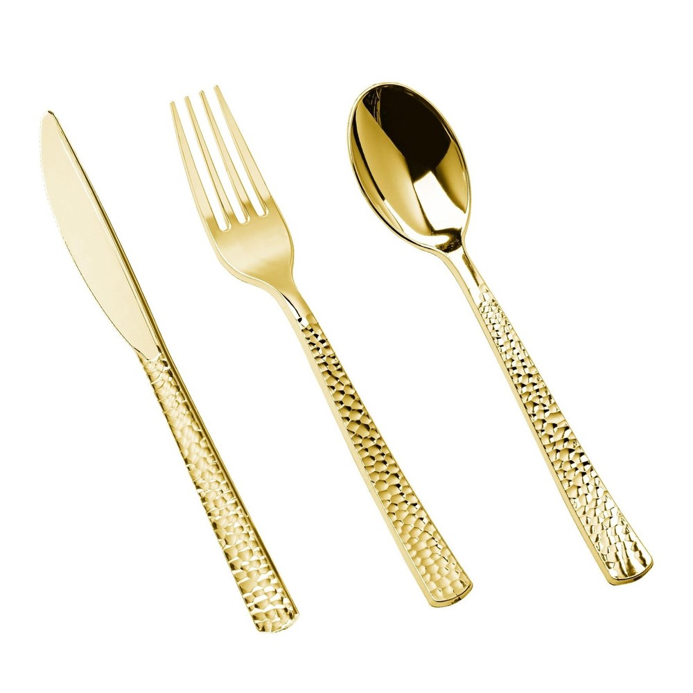 150PCS Gold Plastic Silverware, Heavy Duty Plastic Cutlery Set, Disposable Ut...