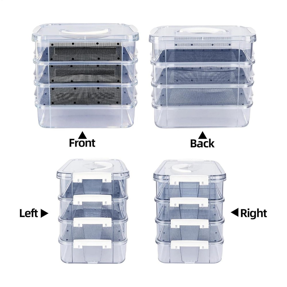 Mealworm Breeding Kit 4-Layer Clear Mesh Feeding Bin Mealworm Farm Container