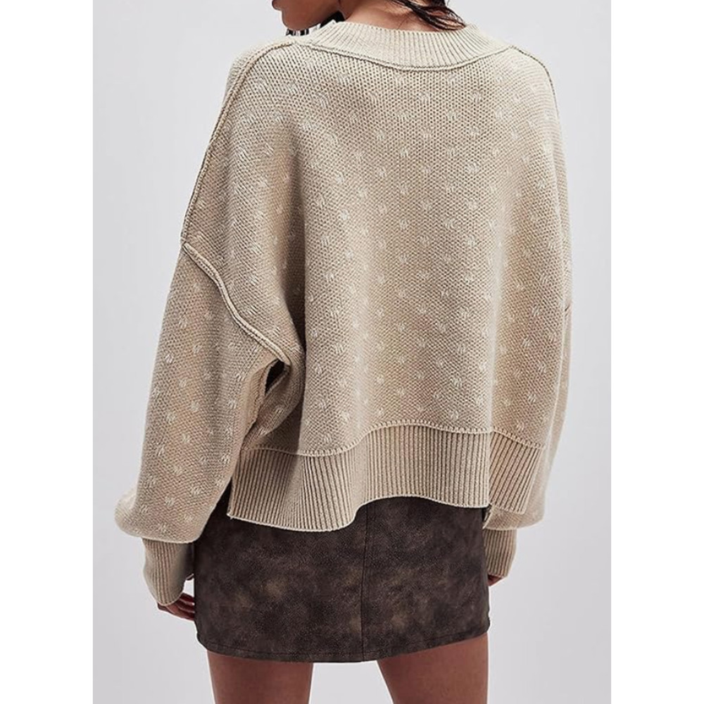 FREE PEOPLE WMNS MEDIUM PATTERN EASY STREET CROP PULLOVER SWEATER OATMEAL IVORY