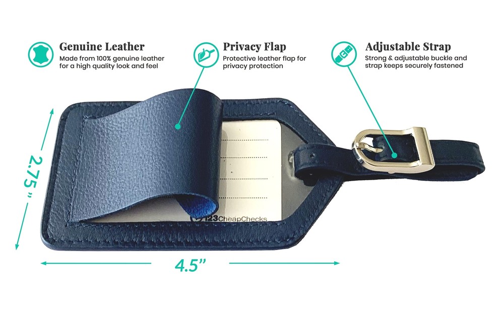 Navy Genuine Top Grain Leather Luggage Tag